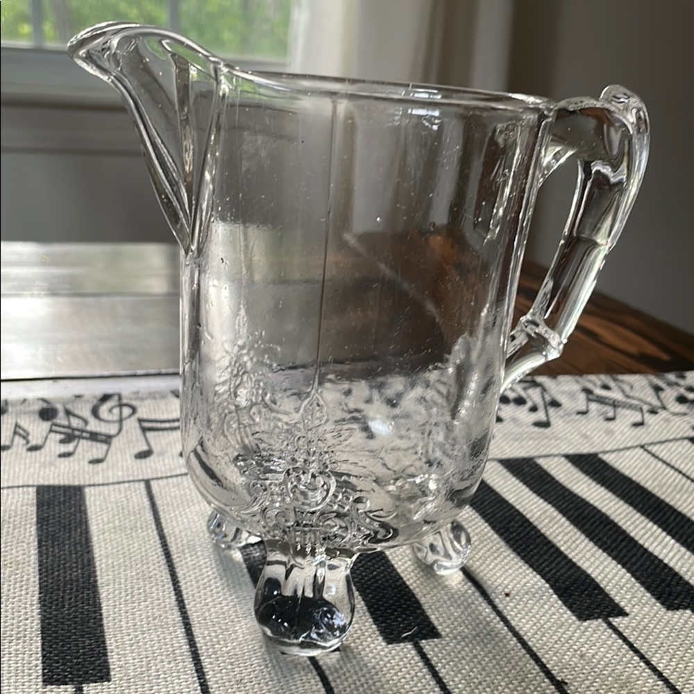 Vintage Clear Riverside Glass Co EAPG Grasshopper Pitcher Detailing Footed Base